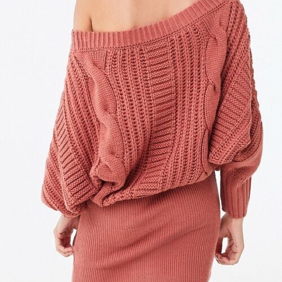 Forever 21 Pink Off the Shoulder Sweater Dress - Picture 2 of 4